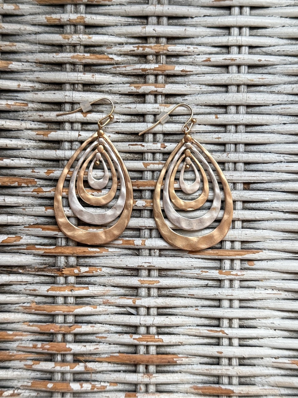 Gold and Silver Layered Bohemian Teardrop Earrings - Picture 2 of 2